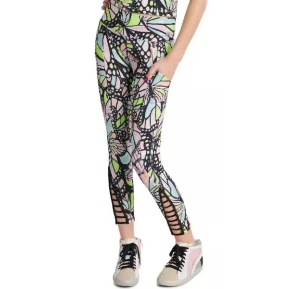 JUSTICE Size 16/18 Butterfly Print Leggings Phone Pockets Ornate Ankle NEW